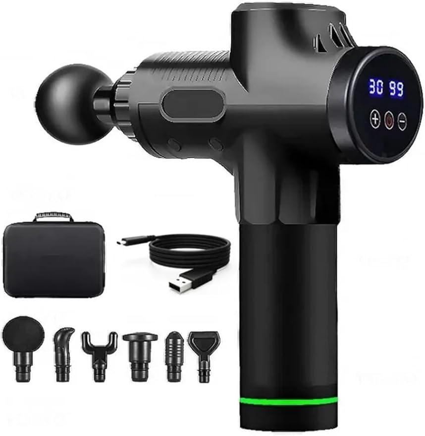 Fascial Massage Gun Automatic Waist and Back Massager High-Frequency Vibration Muscle Relaxation Automatic Shoulder Massage Gun(30 Gear-Black-C)