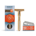 MERKUR FUTUR 702 Adjustable Double Edge Safety Razor - Bright Gold Adjustable Razor With Dial Made in Germany Plastic-Free Snap-On Cap Design Straight Bar