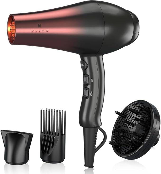 1875W Professional Hair Dryer Salon Lightweight Ionic Blow Dryer 2 Speed and 3 Heat Settings Powerful Ceramic Fast Dryer with Diffuser Concentrator and Comb (Black)