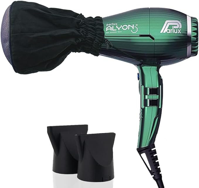 Parlux Alyon Jade Hair Dryer + M Hair Designs Metal Mesh Diffuser Bundle – Lightweight Ionic Fast-Drying Professional Blow Dryer for Frizz-Free Salon-Quality Hair