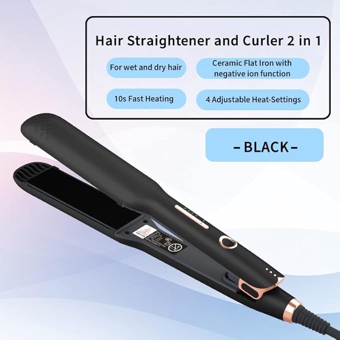 2-in-1 Hair Straightener Flat Iron Straightener and Curler for All Hairstyles Professional Hair StraighteningFlat Iron for One Pass to Achieve a Sleek Look(Black)