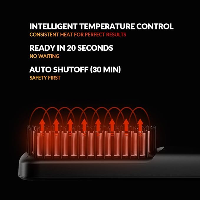 Beard Straightener for Men - Heated Beard Brush with Ionic &amp Anti-Scald Technology 5 Temp Settings Beard Comb for Curly &amp Coarse Hair - Travel Friendly Grooming Tool &amp Gift for Him