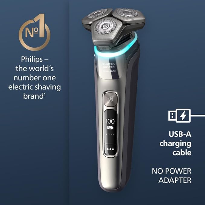 Philips Norelco Shaver Series 9000 Wet and Dry Electric Shaver with Lift &amp Cut Shaving System and SenseIQ Technology Pop-up Trimmer Cleaning Pod Charging Stand and Travel Case Model S9987/85