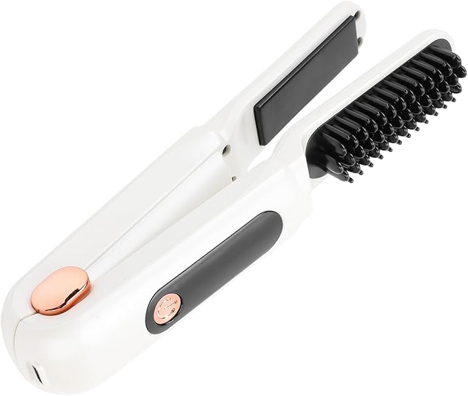 YUYTE Hair Straightener Brush for Women: 2 in 1 Curling &amp Straightening Brush with Dust Cover Ceramic Hot Comb with 3 Temps for Hair Styling (White)