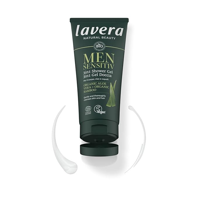 lavera Men sensitiv 3in1 Shower Gel - refreshing &amp revitalising - for sensitive skin - organic bamboo &amp organic aloe vera - vegan - natural cosmetics - 200 ml
