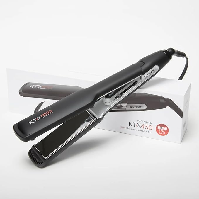 IZUTECH KTX450 Titanium 1.75 Inch Flat Iron Wide Plate Hair Straightener and Curler for Long Thick Hair Fast Heating Dual Voltage Adjustable Temperature up to 450°F Auto Shut Off