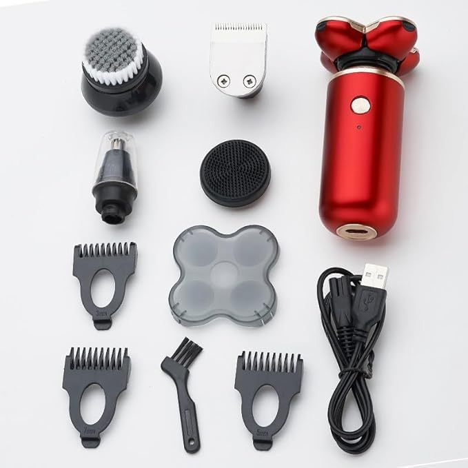 Head Shavers for Bald Men 5 in 1 Electric Shaver for Men Five Razor Beard Trimmer 3D Floating Shaver USB Rechargeable Multifunction Shaving Machines (Color : RED)