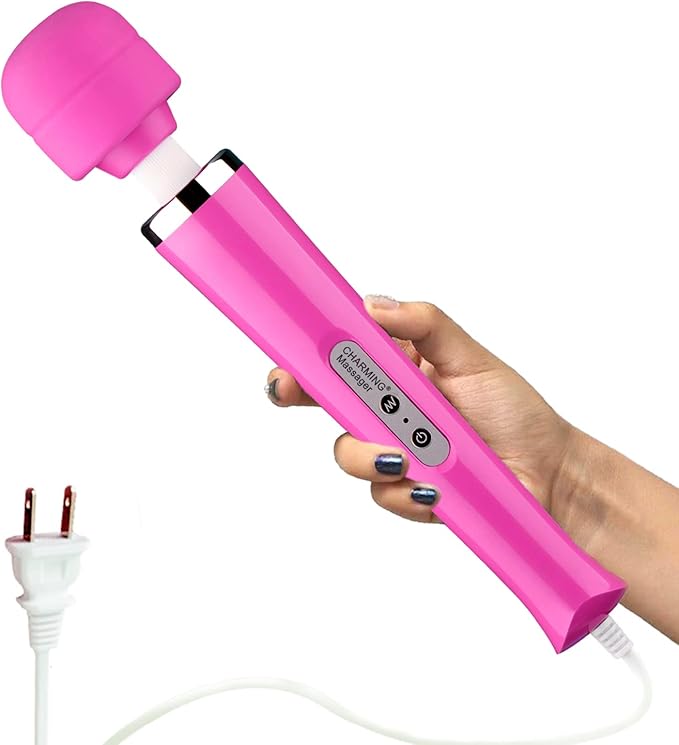 CHARMING 10 Speeds Wired Powerful Handheld Back Massager with Strong Vibration Wand Personal Therapy Massager for Sports Recovery Muscle Aches Body Pain- Rose red