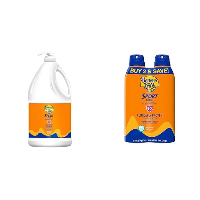 Banana Boat Sport Ultra SPF 50 Sunscreen 128oz Lotion &amp Twin 6oz Spray Pack | Oxybenzone Free Sun Protection