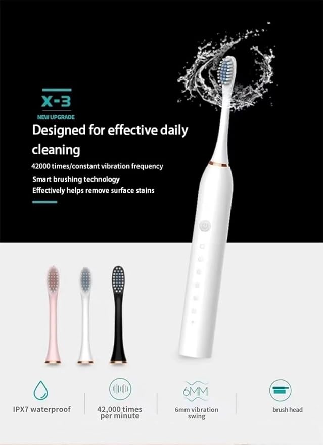 Electric Toothbrush for Adults Rechargeable Cordless Power Toothbrush with 6 Modes 4 Brush Heads 2-Min Timer Electric Tooth Brush Adult Black White Pink (Pink 1 Handle 4 Heads)