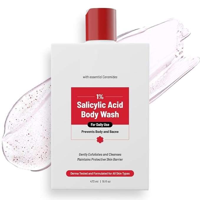 1% Salicylic Acid Body Wash 473ml | Paraben &amp SLS Free | Gentle Exfoliating Shower Gel | Prevents Body Acne Bumpy Skin &amp Deep Cleanses Skin | For Men &amp Women