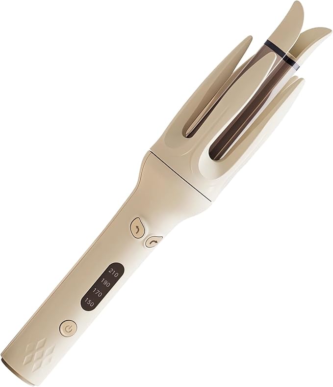 Automatic Curling Iron 11.8 in Rotating Wand with 4 Heat Settings Anti-Scald Beige Ceramic - for All Hair Types