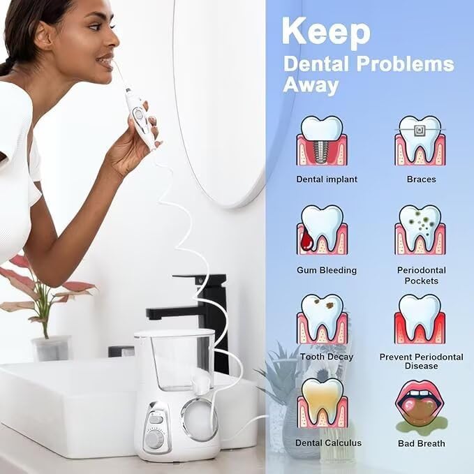 Water Flosser for Teeth and Braces 800ML Dental Oral Irrigator with 10 Pressure Levels 7 Jet Tips Toothbrush &amp Nozzle Cleaning Case Family Oral Care