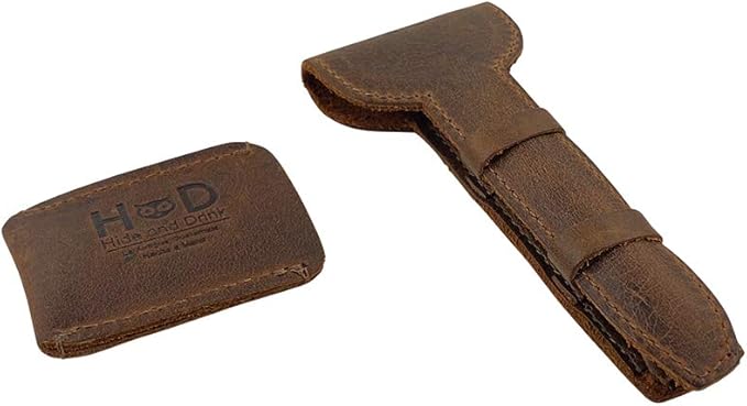 Hide &amp Drink Leather Safety Razor Case &amp Razor Head Protective Sheath - Shaving Travel Pouch - Handmade