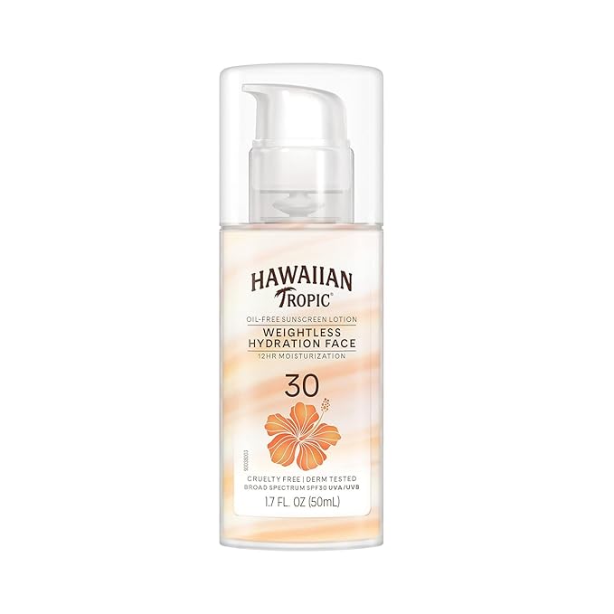 Hawaiian Tropic Weightless Hydration Sunscreen SPF 30 Twin Pack 6oz Each + Face Sunscreen SPF 30 Travel Size 1.7oz