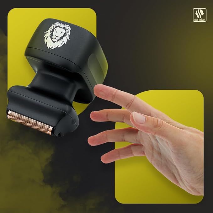 Skull Shaver One Lion Gold PRO Face Shaver for Men - Precision Grooming - Stepped Twin Foil - Ergonomic Grip - LCD Display - Cordless &amp Rechargeable