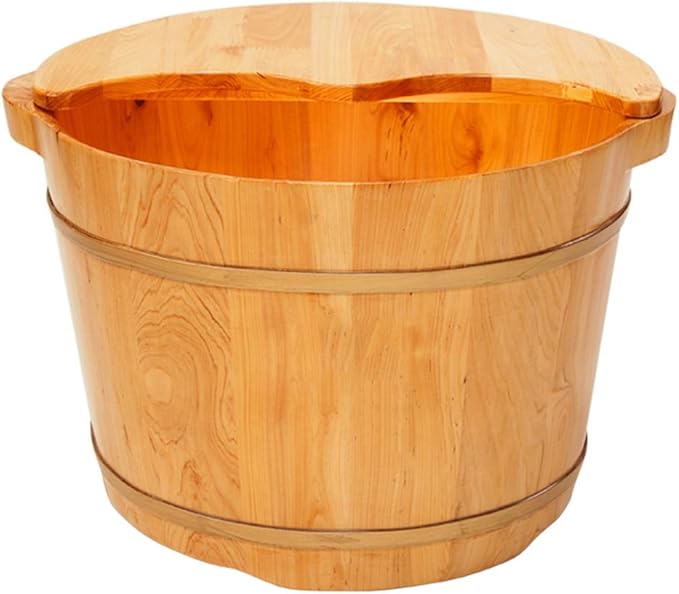 Wooden Foot Tub Adult Footbath Kashiwagi Pedicure Basin Pain Fatigue Relief Foot Washing Barrel Middle-Aged and Elderly Health Care Gift (Size : B tub+Cover)