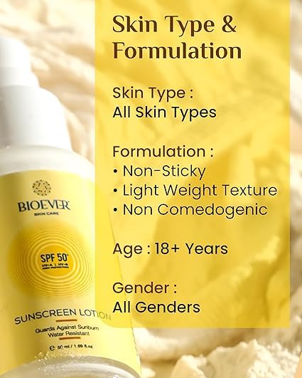 Bio.ever Sunscreen Lotion SPF 50 UVA UVB Blue Light Protection Prevents Tanning Hydrates &amp Nourishes Water Resistant