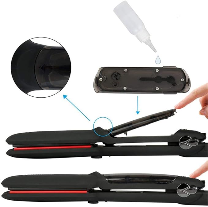 Professional Infrared Steam Hair Straightener 2 inch Tourmaline Ceramic Flat Iron Vapor Instant Heat Up with Adjustable Temperature Dual Voltage (Black)