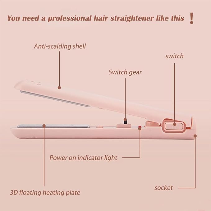 Mini Dual-Purpose Curling Iron for Short Hair 2 in 1 Hair Straightener and Curler Small Hair Straightener Travel USB Curling Wand (Purple)