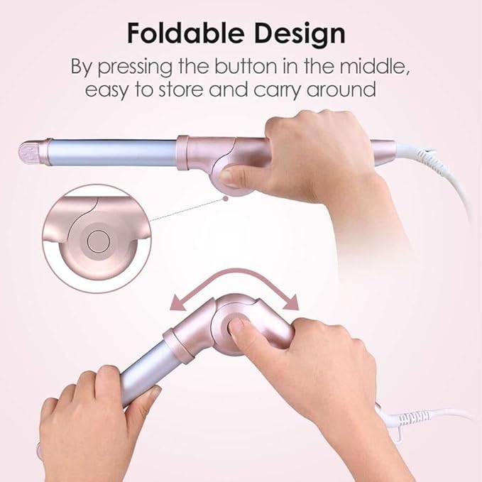 Portable 25mm Ceramic Hair Curler Adjustable Temperature (100-230℃) 360° Rotatable Negative Ion Heating Foldable Styling Tool