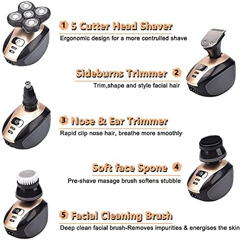 Electric Razor for Men 4D 5-in-1 Floating Head Men's Electric Shaver Kit Portable Rechargeable IPX7 Waterproof Shaver Nose Hair Trimmer Bald Body Razor