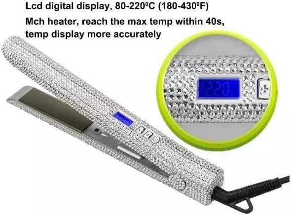 Hair Straightener Titanium Flat Iron with Gorgeous Rhinestone Bling Crystal Diamond 2 in 1 Hair Straightener and Curler 60 Min Auto Shut Off LCD Temp Display Valentine's Day Gift (White)