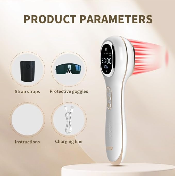 Red Light Therapy Device Rechargeable LED Display Pain Relief Device with 4 Modes Ergonomic Design Type-C Charging