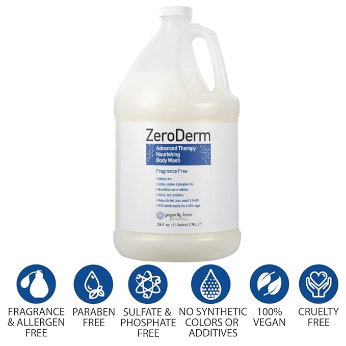Ginger Lily Farms Botanicals ZeroDerm Advanced Therapy Nourishing Body Wash 100% Vegan &amp Cruelty-Free Fragrance Free 1 Gallon (128 Fl. Oz.) Refill