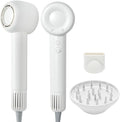 High-Speed Ionic Hair Dryer 1400W Brushless Motor 110000 RPM with Anti-Tangle Handle Lightweight 3 Speeds &amp 4 Heat Cold Shot Memory Magnetic Attachments for Home/Travel White