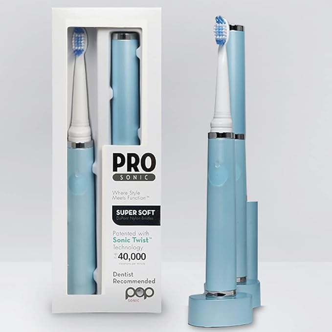 Pop Sonic Ultimate Pro Rechargeable Toothbrush (Hawaiian Blue) - 40000 Strokes/Min - Long-Lasting Nylon Bristles - Teens &amp Adults with Quadrant Pacer &amp Timer