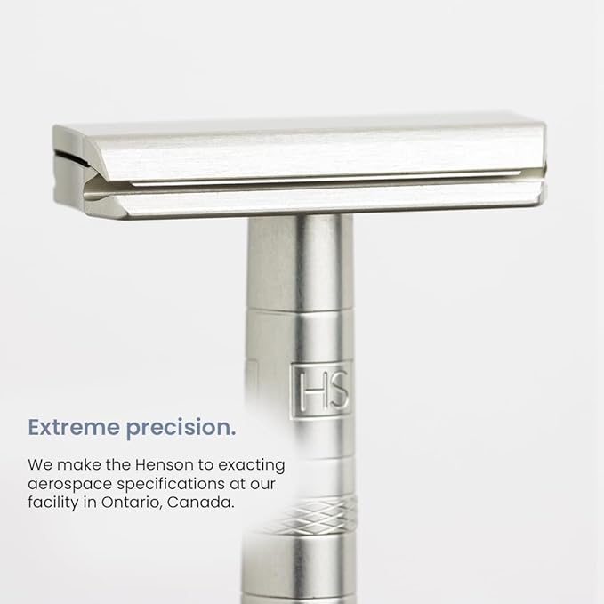 Henson Shaving Razor - Steel Blue Double Edge Safety Razor with 5 Spare Blades - 30° Angled Precision With Superior Blade Rigidity- Reusable Single Blade Razors For Men and Women - Mild Aggression
