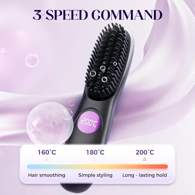 Go Brush 2026 New Cordless Portable Straightener Brush for Travel USB Rechargeable Hair Straightener Brushs with LED Display for Women (Pink)