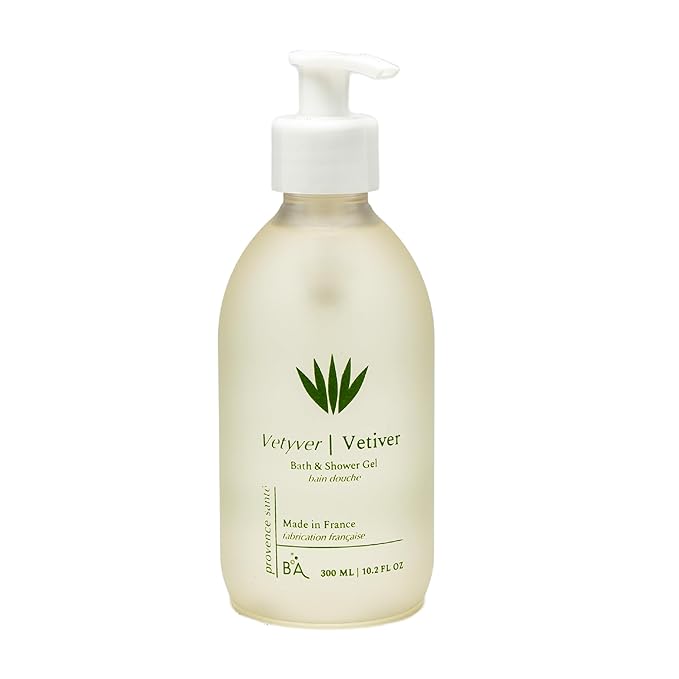Provence Sante Cleansing Bath &amp Shower Gel - Moisturizing Almond Oil Body Wash for Dry Skin - Nourishing Aromatic Vetiver Scent - Made in France - 10.2 Oz