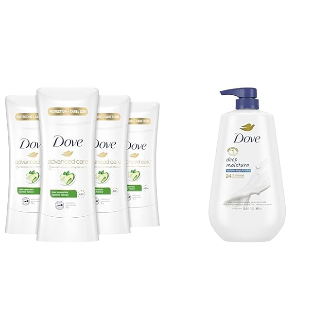 Dove Advanced Care Antiperspirant Cool Essentials 4 Count Deodorant &amp Body Wash with Pump Deep Moisture For Dry Skin Moisturizing Skin Cleanser
