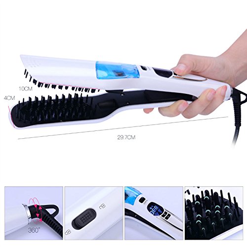 Negative Ions Hair Straightening Brush Fast Heat up for Thick Coarse Long Hair - White