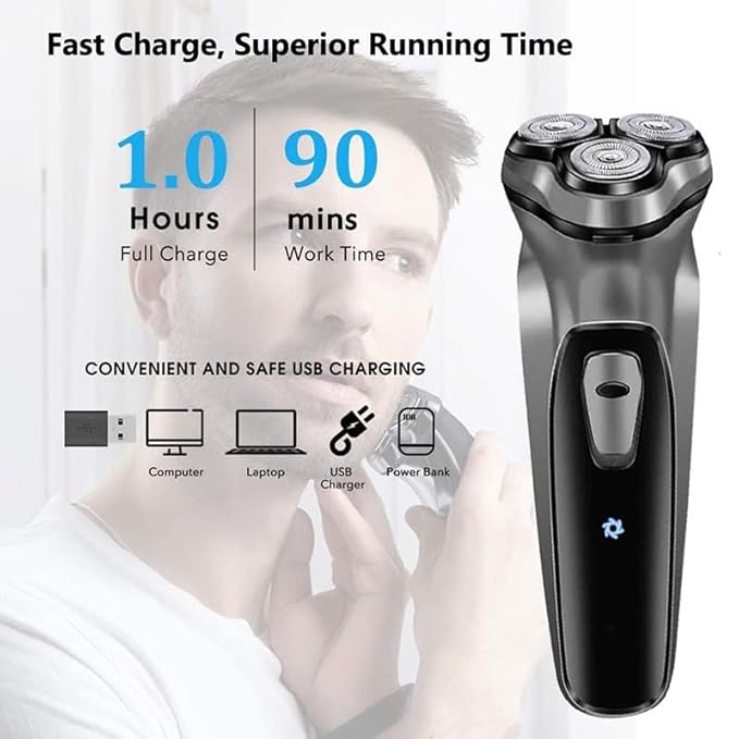 Head Shavers for Bald Men Electric Face Shaver Razor for Men 3D Floating Blade Washable USB Rechargeable Shaving Beard Machine (Color : Silver)