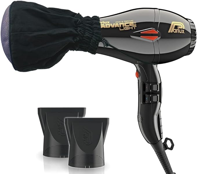 Parlux Advance Light Black Ionic &amp Ceramic + M Hair Designs Metal Mesh Diffuser (Bundle) – Lightweight Fast-Drying Frizz-Control Blow Dryer for Salon-Quality Styling