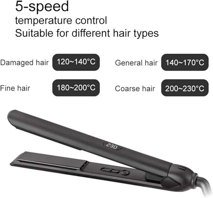 Generic 2-in-1 Hair Straightener and Curler 1 Inch Titanium Plates 3 Temperature Settings up to 450°F Dual Voltage