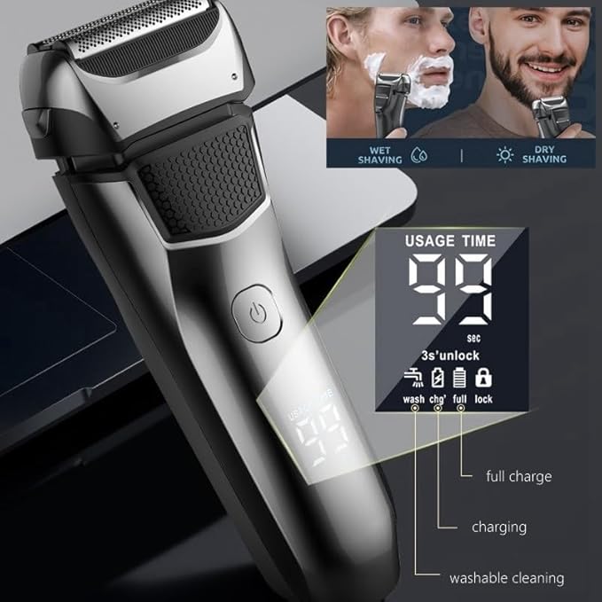 Men's Shaver Washable Wet &amp Dry Electric Shaver for Men Face Beard Electric Razor Rechargeable Head Bald 3-Blade Shaving Machine