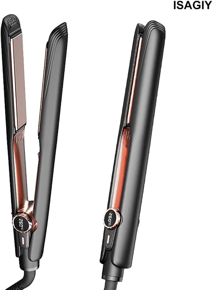 ISAGIY Flat Iron Hair Straightener and Curler 2 in 1 Plancha de Cabello 260°F High Temperature Ceramic Coating Temperature Control Integrated Beauty Power Generation Suitable for All Hair Types