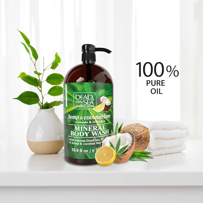 Dead Sea Collection Hemp &amp Coconut Lime Body Wash for Women and Men – with Pure Dead Sea Minerals - Cleanses and Moisturizes Skin - Pack of 2 (67.6 fl. oz)