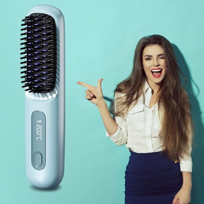 2025 Cordless Hair Straightener Brush – 3 Heat Settings USB Rechargeable 2-in-5 Straightener &amp Curler Ionic Anti-Static for All Hair Types
