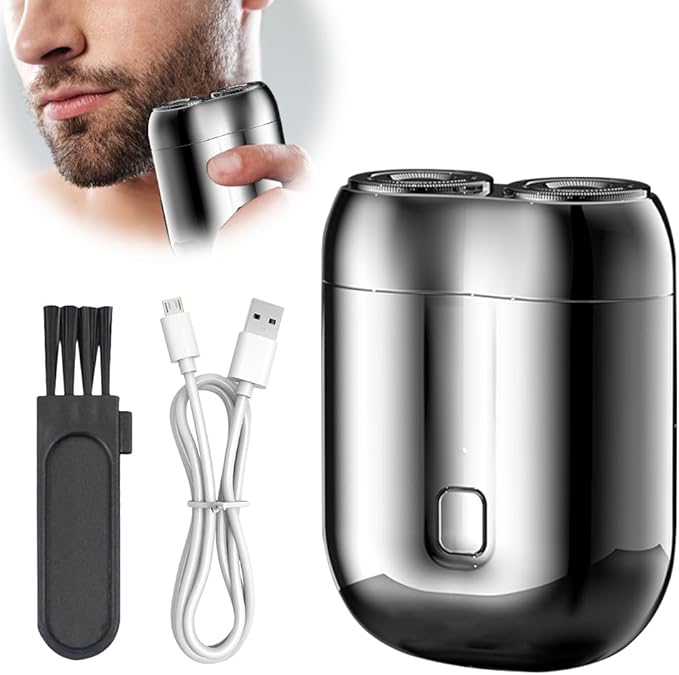 New Model Mini Dual-Head Electric Shaver Men's Pocket Shaver Mini Portable Electric Shaver Men's Rechargeable Double Head Shaver Rechargeable Waterproof Electric Shaver (Silver)