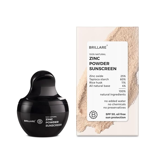 Brillare Zinc Powder Sunscreen SPF50 - Broad Spectrum Protection Sweat Resistant Powder Invisible Finish Non-Greasy Formula - Skin-friendly Mineral Sunscreen for Daily Use