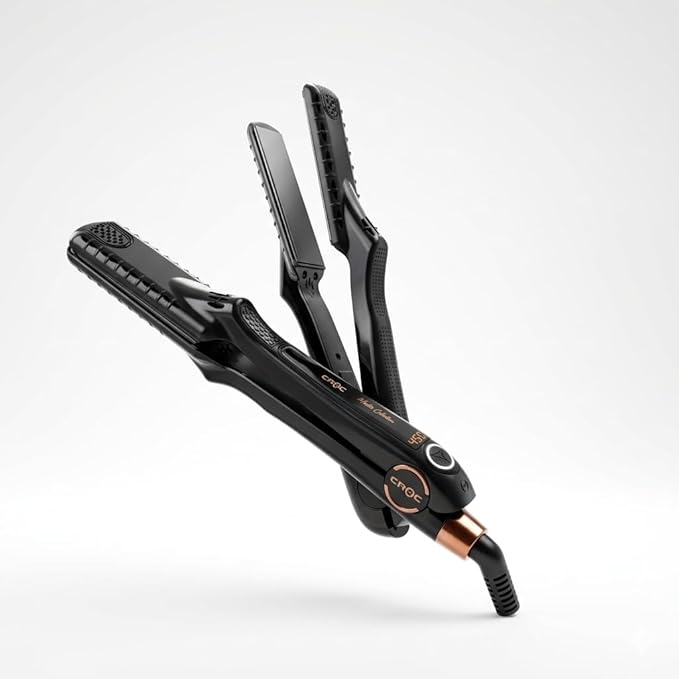 Croc Masters Black Titanium Flat Iron 1.5 Digital Temperature Control Dual Voltage Anti-Static Plates