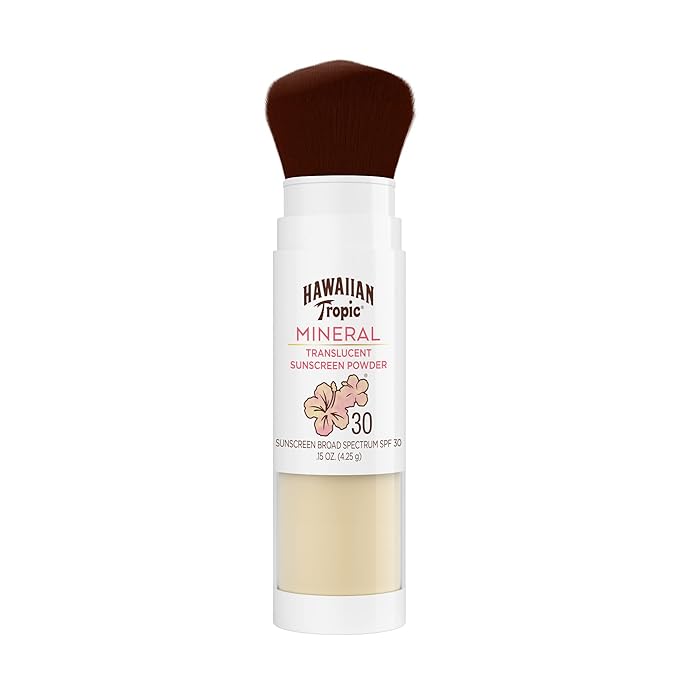 Hawaiian Tropic Mineral Powder Sunscreen Brush SPF 30 &amp Everyday Active Sunscreen Lotion SPF 50 Bundle 8oz