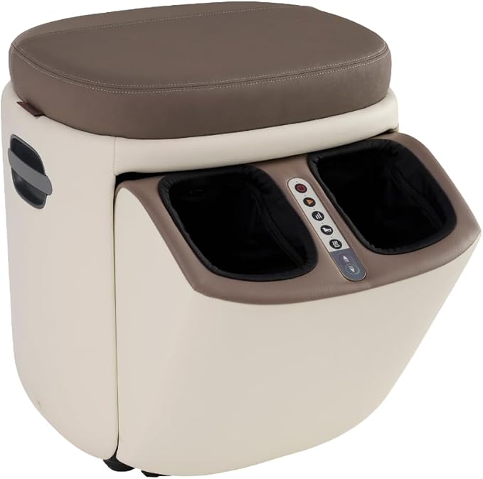 Human Touch Reveal Foot &amp Calf Massager Ottoman - Heated Air Compression 3 Auto-Massage Programs &amp Adjustable Intensity for Stress Relief Plantar Fasciitis &amp Circulation - Includes 1-Ye