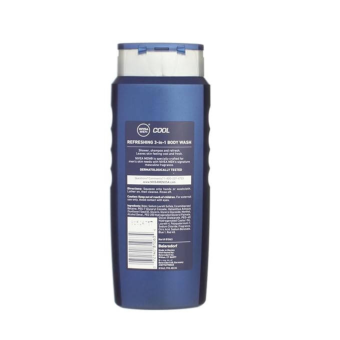 NIVEA FOR MEN Body Wash Cool 16.90 oz (Pack of 8)