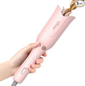 Ufree Automatic Rotating Curling Iron 1 Inch Ceramic Curling Wand 1-Click Hair Curler with 3 Heat &amp Timers Anti-Scald Design 1M Ionic Care Dual Voltage for Travel Beach Waves Rose Gold